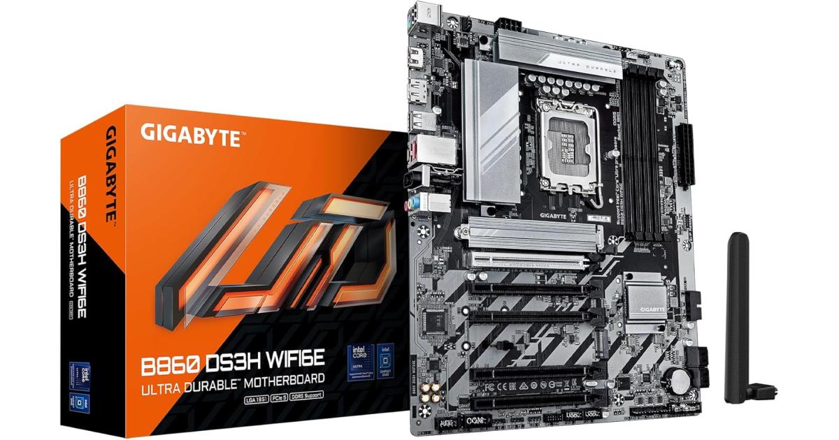 لوحة أم (Motherboard) GIGABYTE B860 DS3H WIFI6E Intel Core Ultra (Series 2) LGA 1851 , ATX, DDR5, 3X M.2, PCIe 5.0, USB-C, WIFI6E, 2.5GbE LAN, EZ-Latch