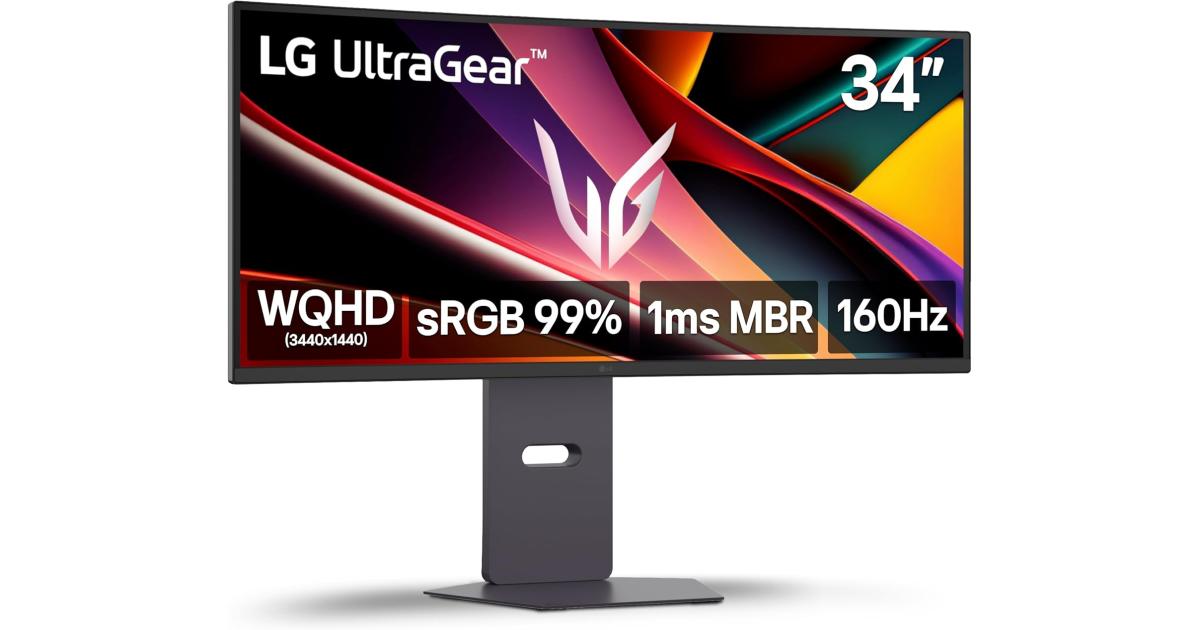 LG Ultragear 34G600A 34” 2K WQHD 1800R Curved 160Hz, 1ms HDR10 99% sRGB Dynamic Action Sync w/ Adjustable Stand & Built-in Speakers