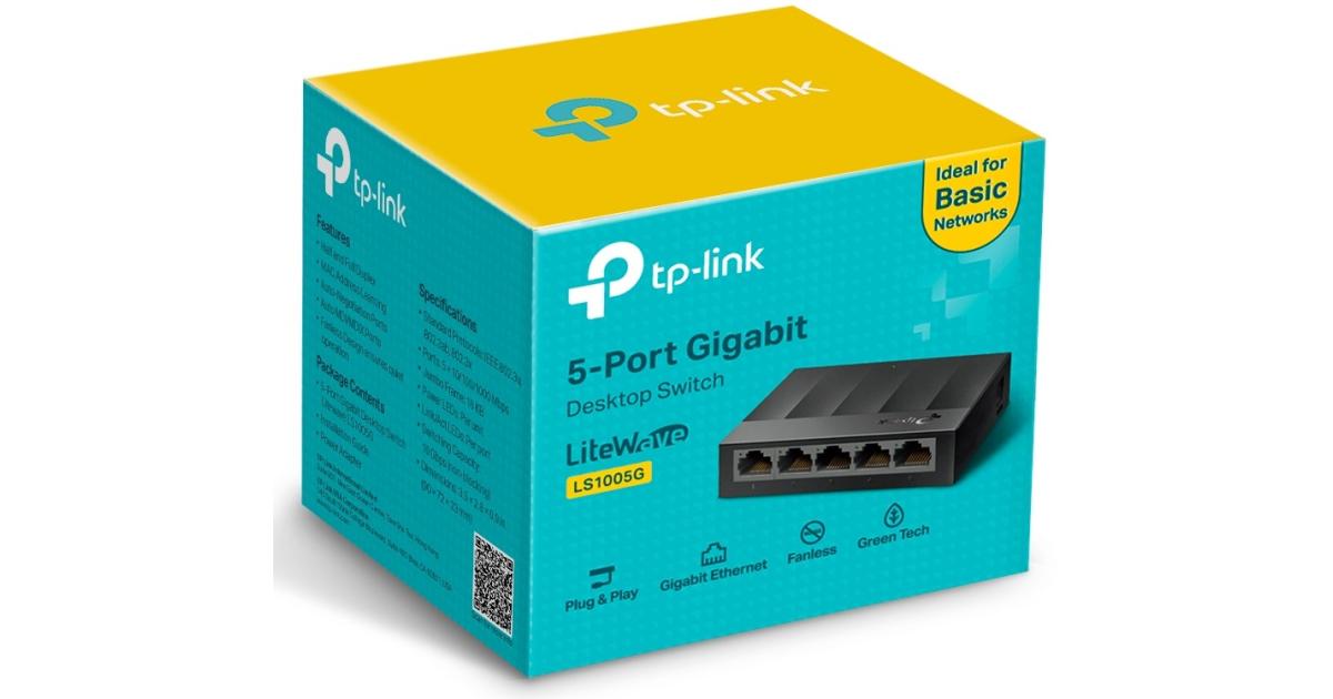 TP-Link LS1005G Litewave 5 Port Gigabit Ethernet Switch | Desktop Ethernet Splitter | Unshielded Network Switch | Plug & Play | Fanless Quiet | Unmanaged - Black
