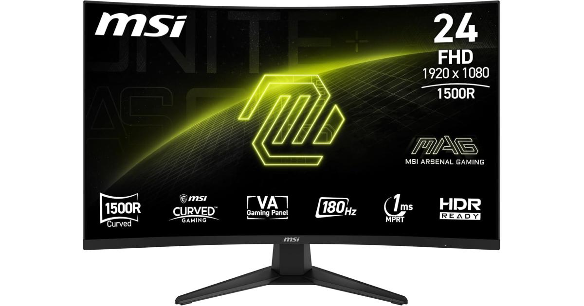 MSI MAG 244C 24" Curved 1500R Full HD 180Hz 1ms HDR Ready AMD FreeSync Frameless Night Vision w/ Anti-Flicker & Less Blue Light - Black