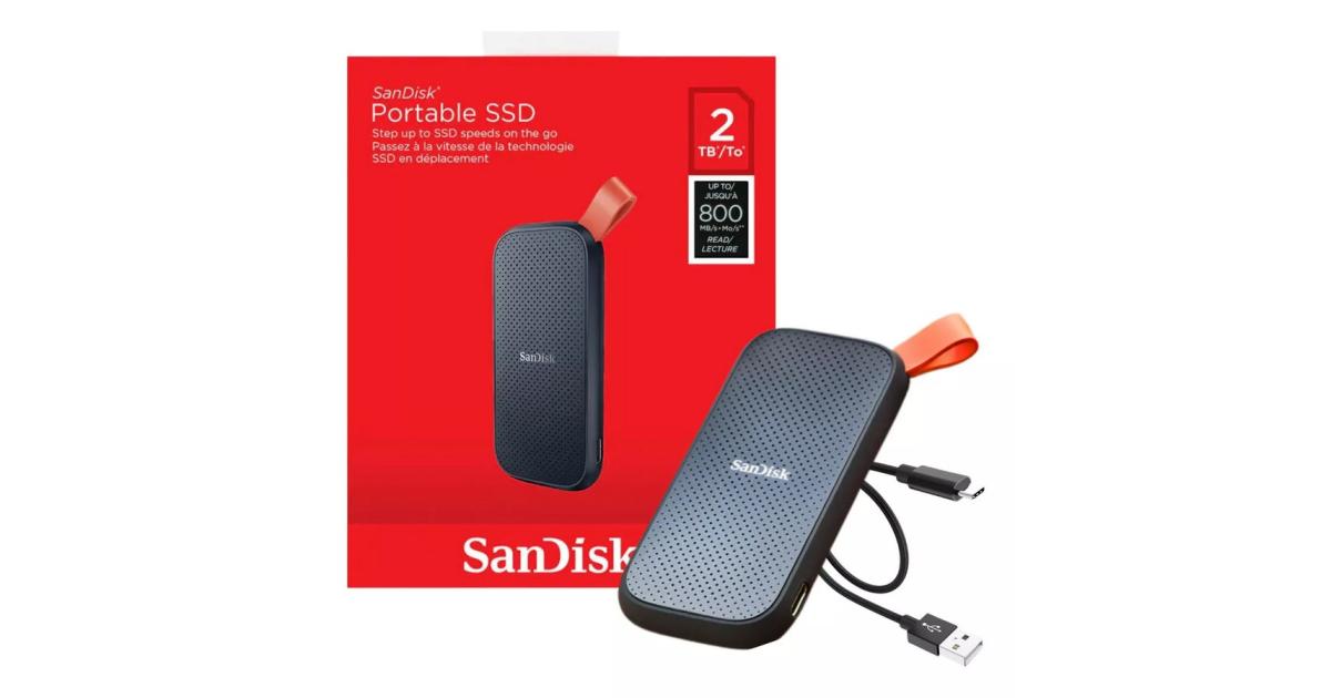 وحدة تخزين SSD SanDisk 2TB Portable SSD - Up to 800MB/s, USB-C, USB 3.2 Gen 2, Updated Firmware - External