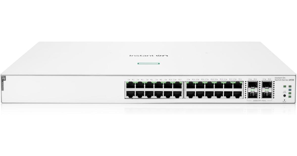 HPE Aruba Networking Instant On Switch Series 1930 24-Port Gb Smart-Managed Layer 2+ Ethernet Switch with PoE | 24x 1G | 4X SFP+ | 24x CL4 PoE 195W