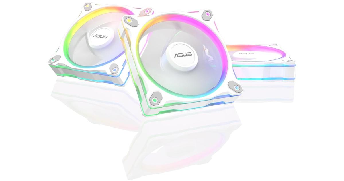 ASUS Prime MR120 aRGB Fan, 1600 RPM Fan Speed, 58 CFM Fan Airflow, Standard Blade, Dual-Sided Lighting, Sleeve Bearing, Triple Pack, White