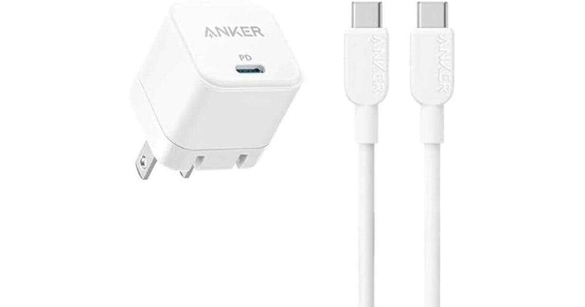 Anker USB-C Fast Charger 20W with Foldable Plug + USB-C to USB-C Cable – Compact Power Adapter for iPhone 15 Series, Galaxy, Pixel, iPad & More – White