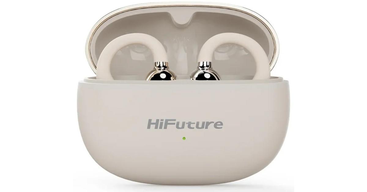 HiFuture FLEXCLIP AI Enhanced Environmental Noise Cancellation ENC Open Ear Wireless Earphone 30 hrs Play time light weigt design - Champagne Gold