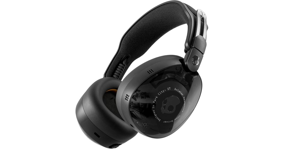 سماعات Skullcandy Aviator 900 ANC Wireless Over-Ear Bluetooth , THX Spatial Audio with Head Tracking, Adaptive Noise Cancelling, Up to 60 Hours Battery, Microphone for iPhone Android - True Black