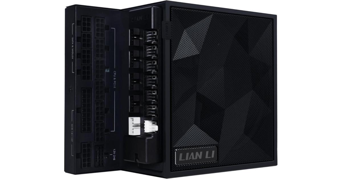 Lian Li Edge 1200W 80+ Gold Full Modular (Fan Hub Included) ATX 3.0 3.1-PCIE 5.1-L-Shape Design for Dual Chamber Case-120mm FDB Fan-Supports up to 4 USB Device - Black
