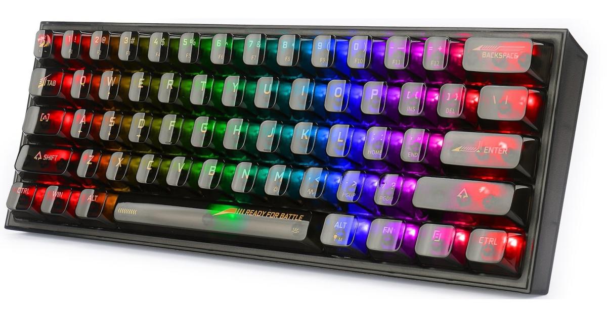 كيبورد ميكانيكي Redragon K617CTB-RGB 60% Wired RGB Gaming Keyboard, 61 Keys Compact Full-Transparent - Black