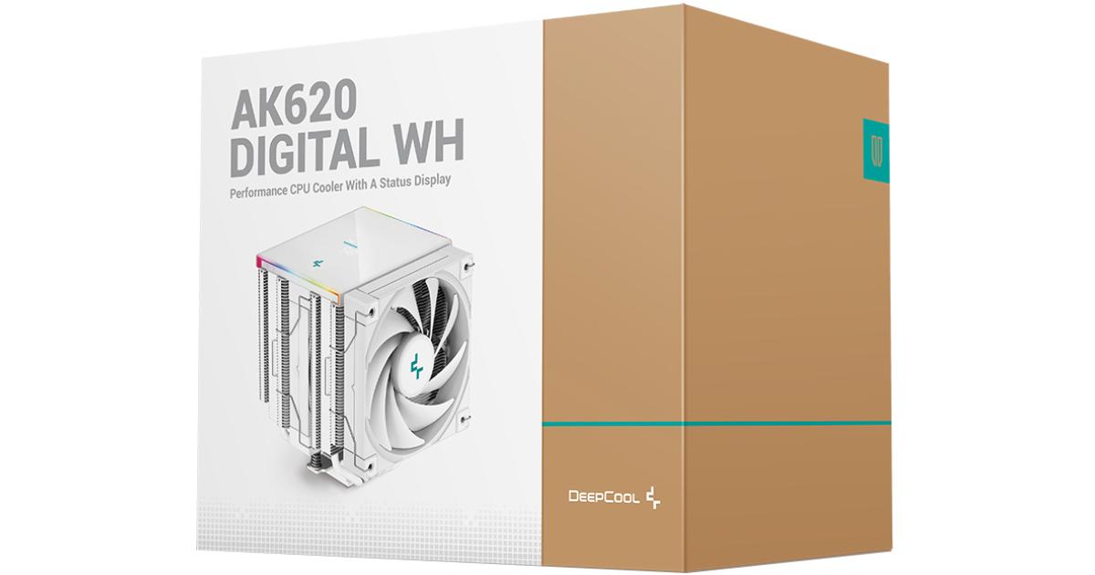 معالج DeepCool AK620 Digital Air Cooler Mighty 260w TDP 6 Copper Heat Pipes Dual-Tower Cooler w/ ARGB LED Strip & Digital Screen Displays , White