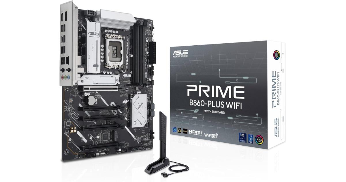 ASUS Prime B860-Plus WiFi 6E ATX Intel B860 Chipset, 4x DIMM DDR5 Slots, Up to 256GB Max Memory, 5x PCIe x16 Slots, 2x M.2 Slots, WiFi & BT Connectivity