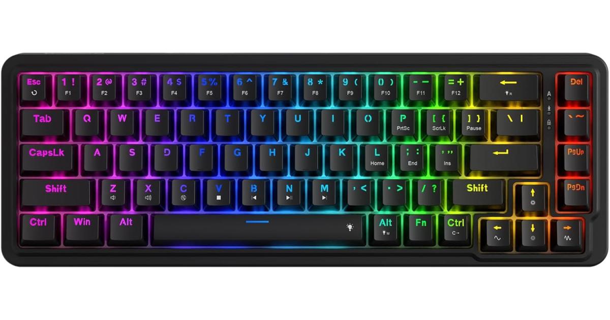 كيبورد ميكانيكي Redragon K709 NOVA 65% Wired Gasket RGB Gaming Keyboard, 68 Keys Hot-Swap Compact w/Free-Mod Socket, 3-Layer Noise Dampening & Dedicated Arrow Keys, Quiet Custom Linear Switch , Black