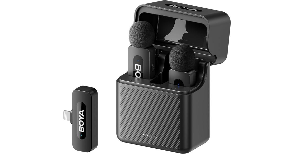 BOYA V3 Wireless Microphone for iPhone with MFi Certified Lightning Port, 36H Battery Life, Noise Canceling Clip on Lapel Microphone Wireless Mini Mic for Video Recording - Black