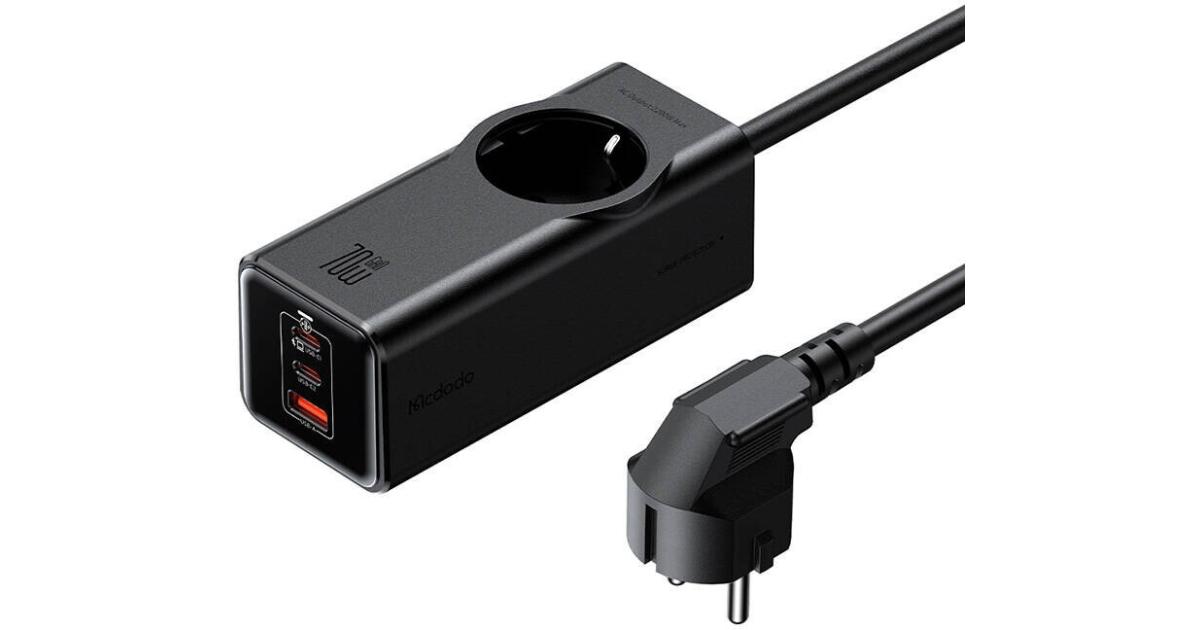 Mcdodo CH-4620 EU GaN Power Strip 70W, 2x USB-C, 1x USB - Black