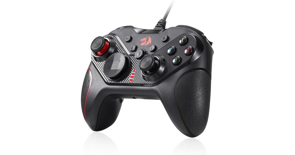 Redragon G710 Wired Gaming Controller - Dual Vibration Motors, Rapid Trigger, Ergonomic Design, 4 Programmable Keys, Customizable Macros, Adjustable Joystick Heights - Work for PC & Android & NS - Black