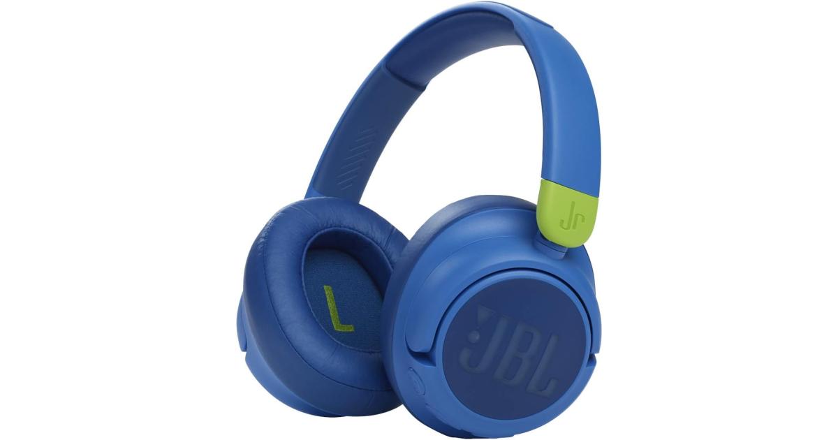 سماعات JBL JR 460NC Noise-Canceling Wireless Over-Ear Kids , 32mm Dynamic Drivers, Kid-Safe Max Volume Under 85 dB, Built-In Mic for Hands-Free Chats, 30H Battery Life 3.5mm, - Blue