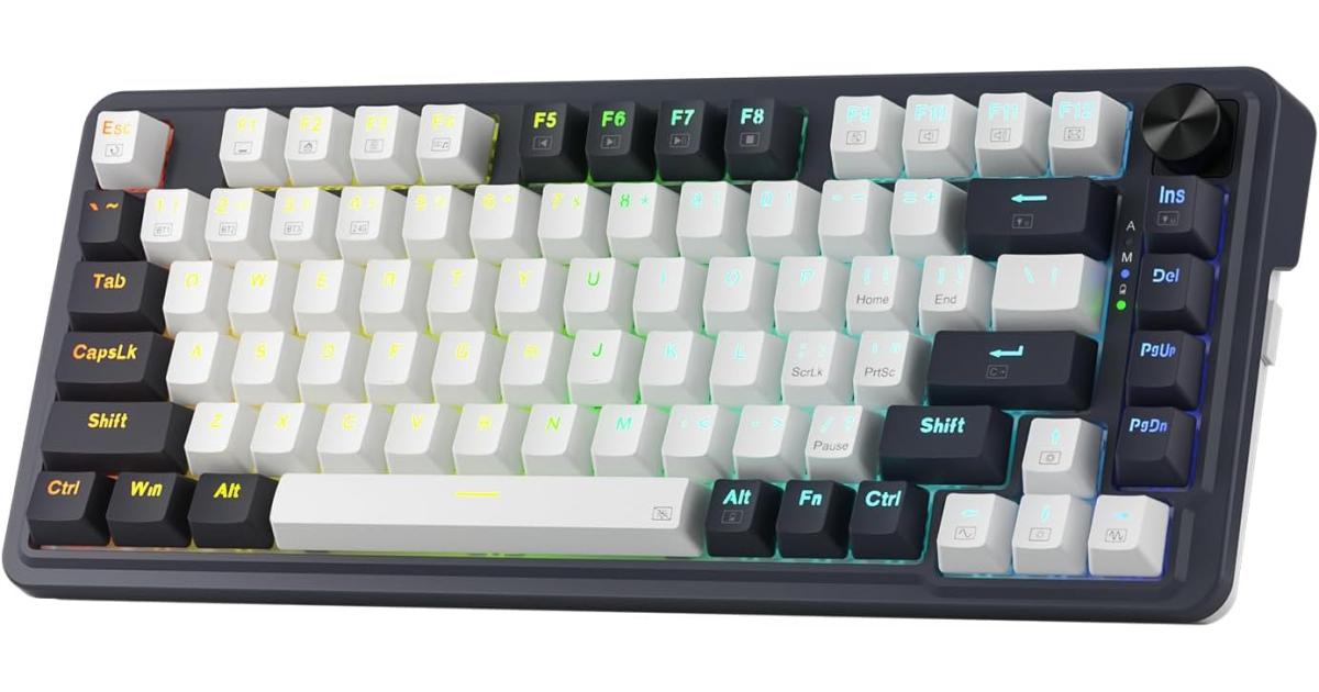 كيبورد ميكانيكي Redragon K673 PRO 75% Wireless Gasket RGB Gaming Keyboard, 3-Modes 81 Keys Compact Hot-Swap Socket, Dedicated Knob Control and Sound Absorbing Pads, Linear - Red Switch