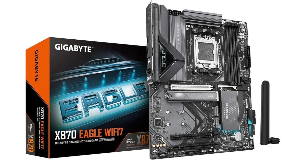 GIGABYTE X870 EAGLE WIFI 7 AMD Socket AM5, Dual Channel DDR5, AMD X870 Chipset, DDR5 Up to 256GB Memory, EZ-Latch Plus, 3 x M.2 Slots