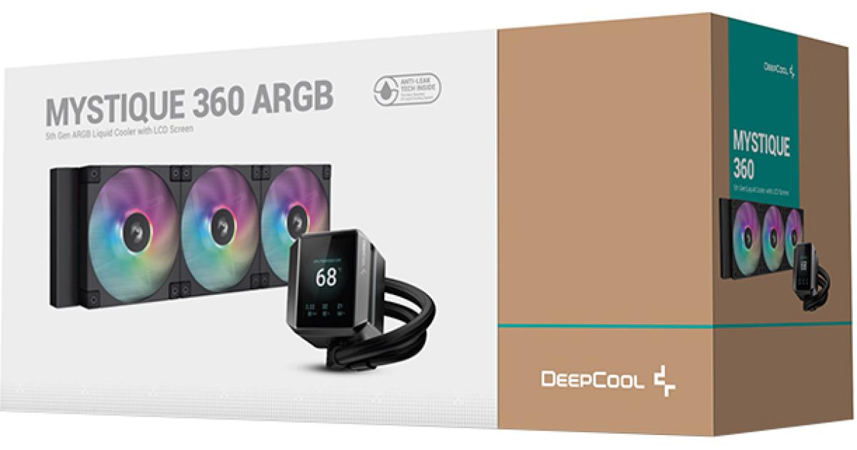 DeepCool MYSTIQUE 360 ARGB LCD Liquid Cooler 360mm 5th Gen Pump 3400RPM 2.8" 640x480 TFT LCD Screen 2150 RPM Fan Speed 72.45 CFM Fan Airflow , Black