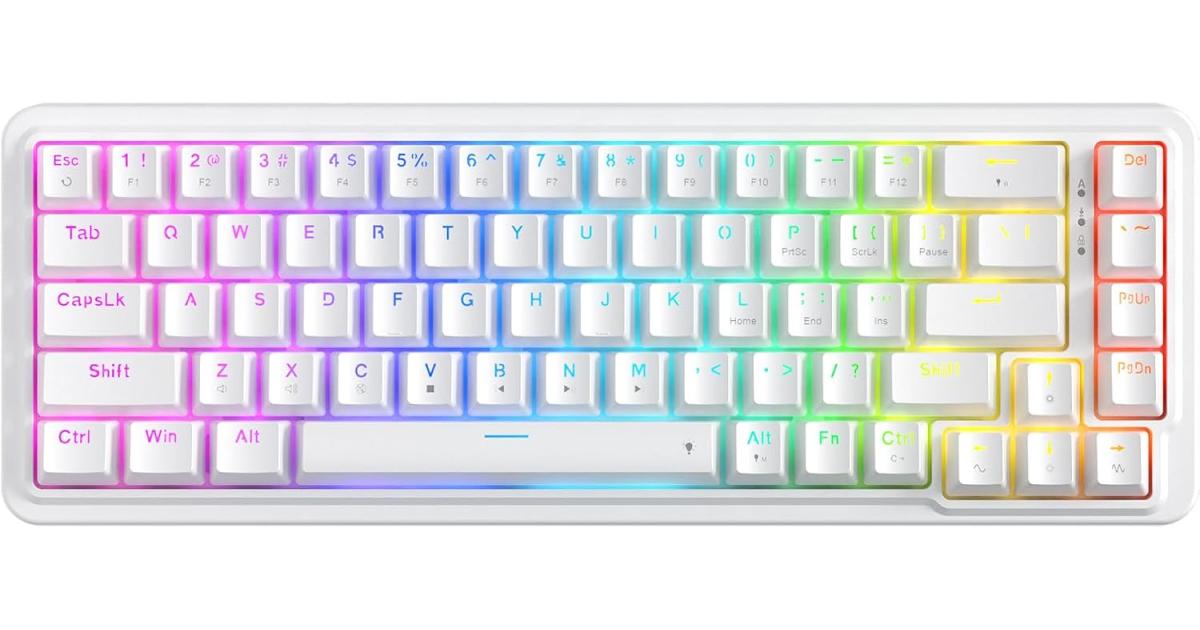 كيبورد ميكانيكي Redragon K709 NOVA 65% Wired Gasket RGB Gaming Keyboard, 68 Keys Hot-Swap Compact w/Free-Mod Socket, 3-Layer Noise Dampening & Dedicated Arrow Keys, Quiet Custom Linear Switch , White