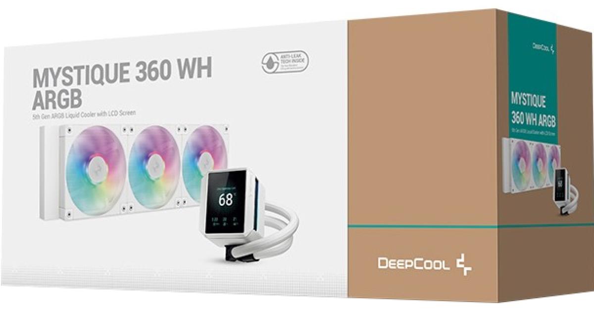 DeepCool MYSTIQUE 360 ARGB LCD Liquid Cooler 360mm 5th Gen Pump 3400RPM 2.8" 640x480 TFT LCD Screen 2150 RPM Fan Speed 72.45 CFM Fan Airflow , White