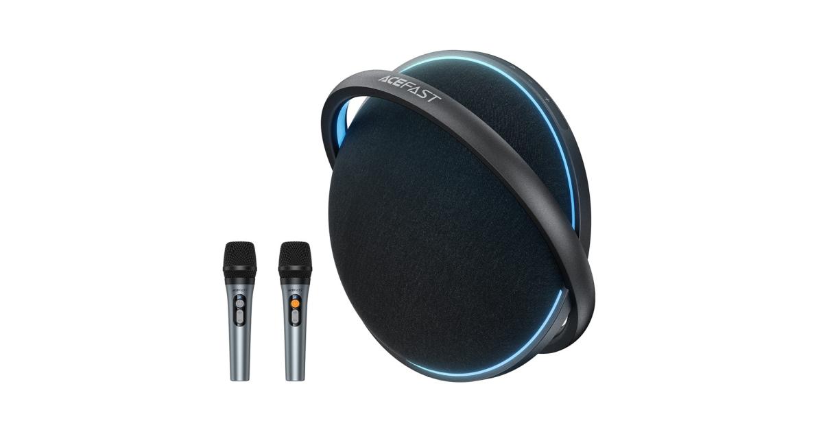 ACEFAST K5 Max IPX4 Waterproof Portable Karaoke Bluetooth-compatible Speaker with Dual Wireless Microphones - Black