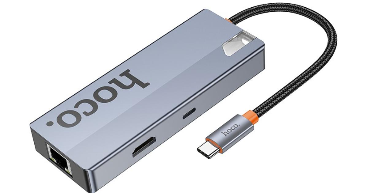 HOCO HB51 6-in-1 Multi-Function Converter(HDTV+RJ45+PD+USB3.0*3) - Gray