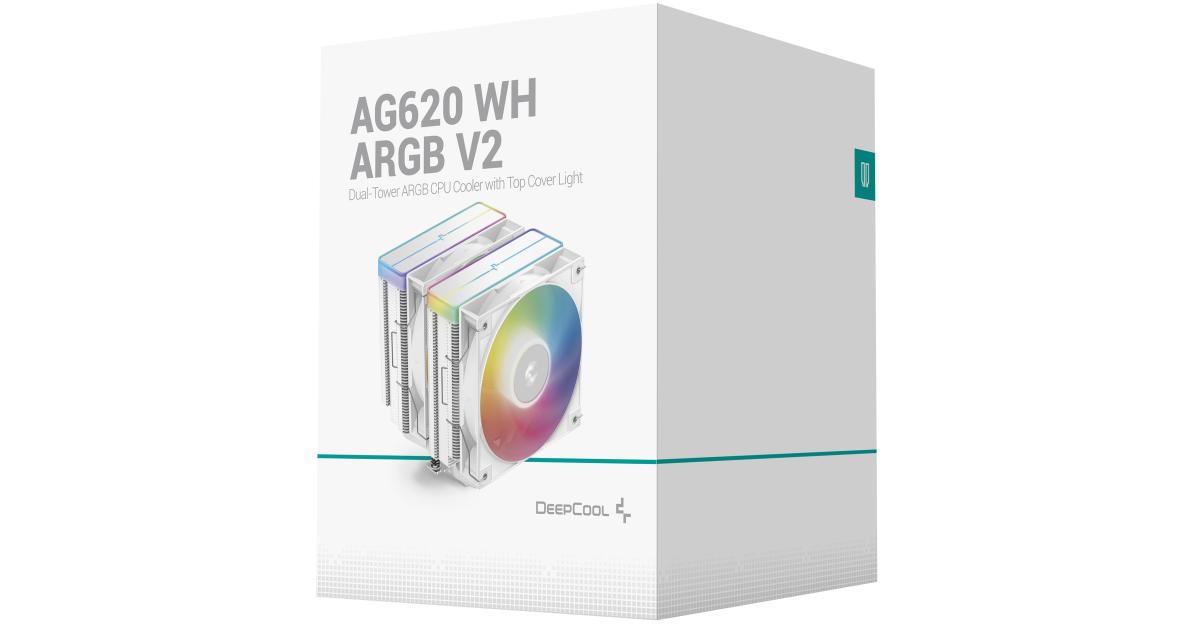 معالج DeepCool AG620 ARGB V2 Air Cooler Mighty 260w TDP 6pcs Copper Heat Pipes ARGB Sync w/120mm PWM Fan , White