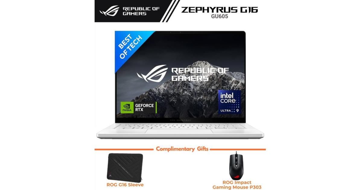 ASUS ROG Zephyrus G16 (2025) G605 NEW Intel Core Ultra 9 Gen II 285H 16-Cores Light Powerhouse w/ NVIDIA RTX™ 5090 24GB DDR7 & OLED 2.5K 240Hz Display (Bundle) , Platinum White