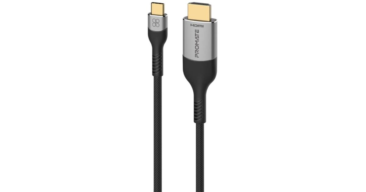 Promate Type-C to HDMI Cable, Premium Type-C (Thunderbolt-4) to HDMI AV Cable with 48Gbps Transfer Speed, 10000+ Bend Lifespan and Nylon Braided Cord for USB Type-C Enabled Devices, MediaCord-8K