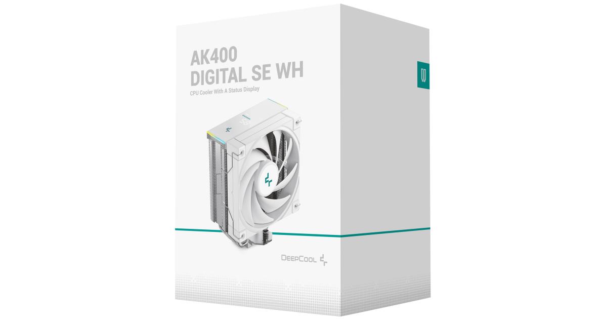 معالج DeepCool AK400 Digital SE 1850 RPM PWM Air Cooler 4 Heatpipes Chip Cooling Heatsink w/ w/ ARGB LED Strip & Digital Screen Displays , White