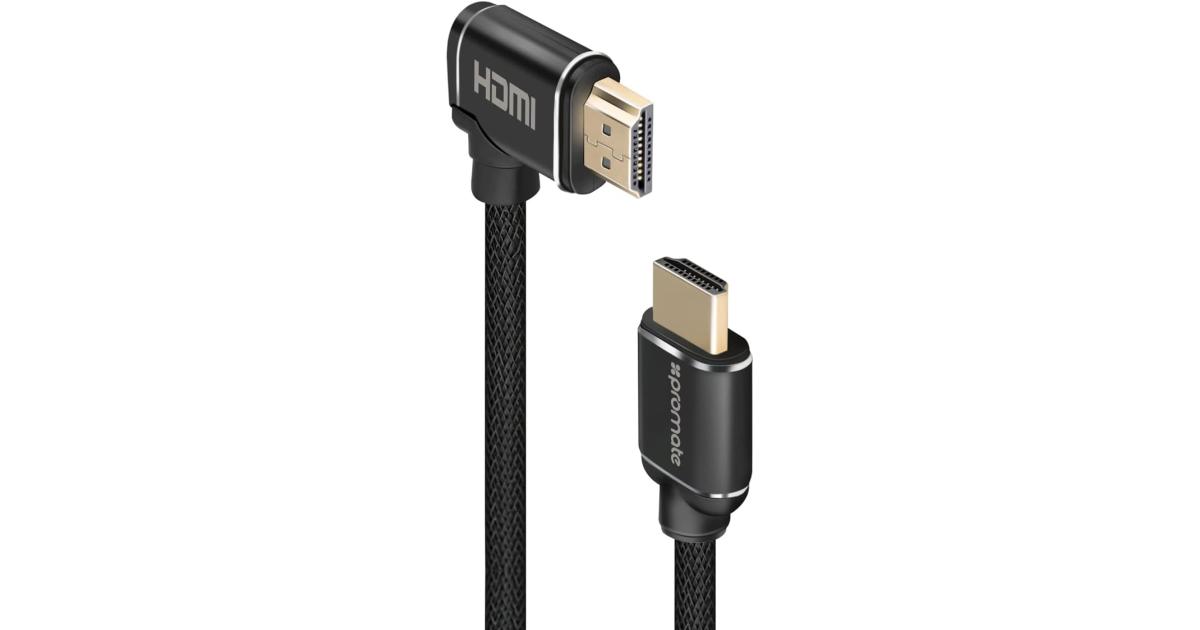 Promate 4K HDMI Audio Video Cable, High Definition Right Angle, 24K Gold Plated Connector, 5 Meter Length, Black | PROLINK4K1-500