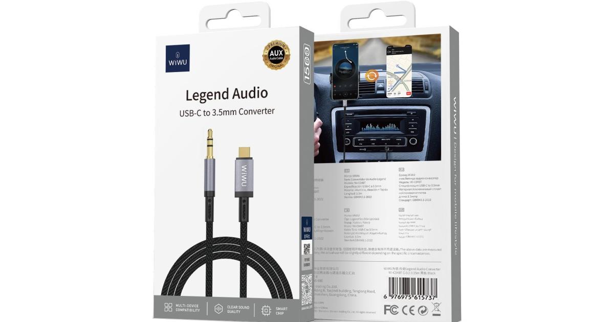 WIWU Wi-C048T Legend Audio Series Type-C to 3.5mm Aux 1.5M Cable - Black