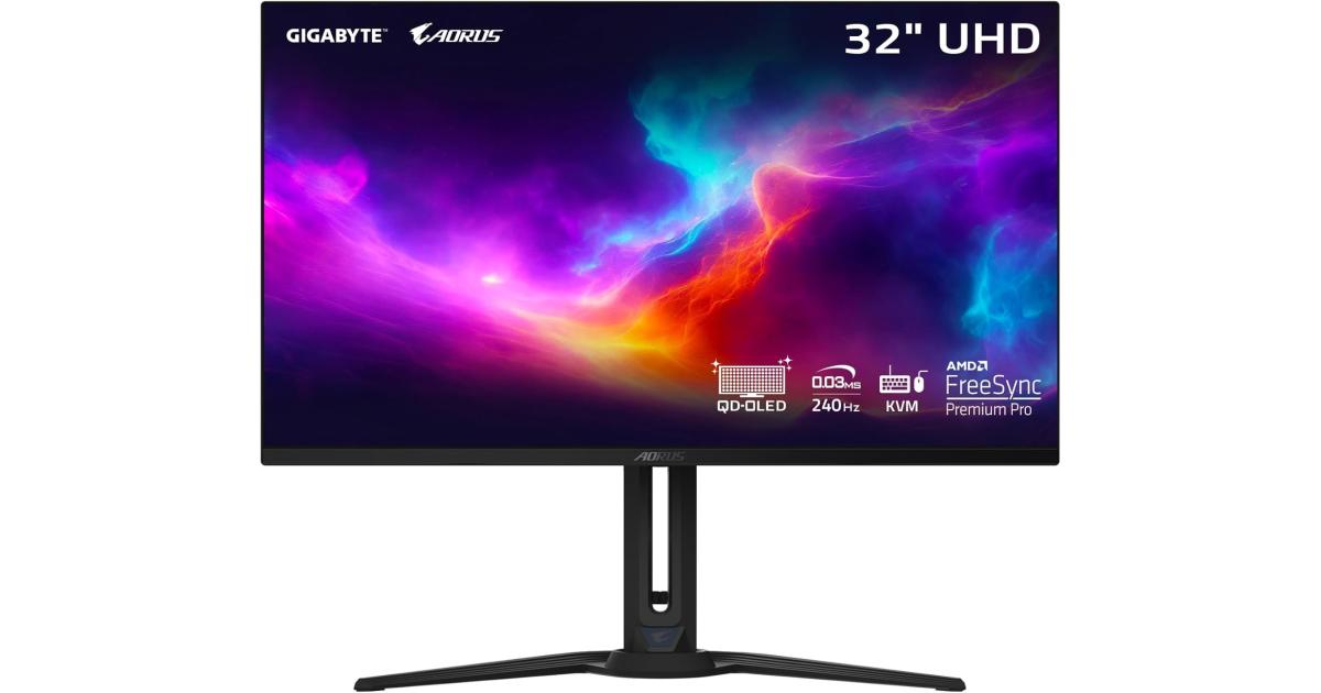 شاشة ألعاب GIGABYTE AORUS FO32U2 32” 240HZ QD-OLED UHD 4K - 0.03ms GTG - AMD FreeSync Premium Pro - Type C KVM - HDMI, DP, Type C w/ Height Adjustable & Speakers - Black