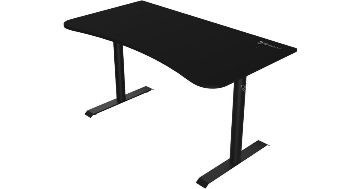 شاشة Arozzi Arena Medium Curved Gaming and Office Desk with Full Surface Water Resistant and Washable Mouse Pad, 2 Mount Cut-Outs, and Built-In Cable Management , Pure Black