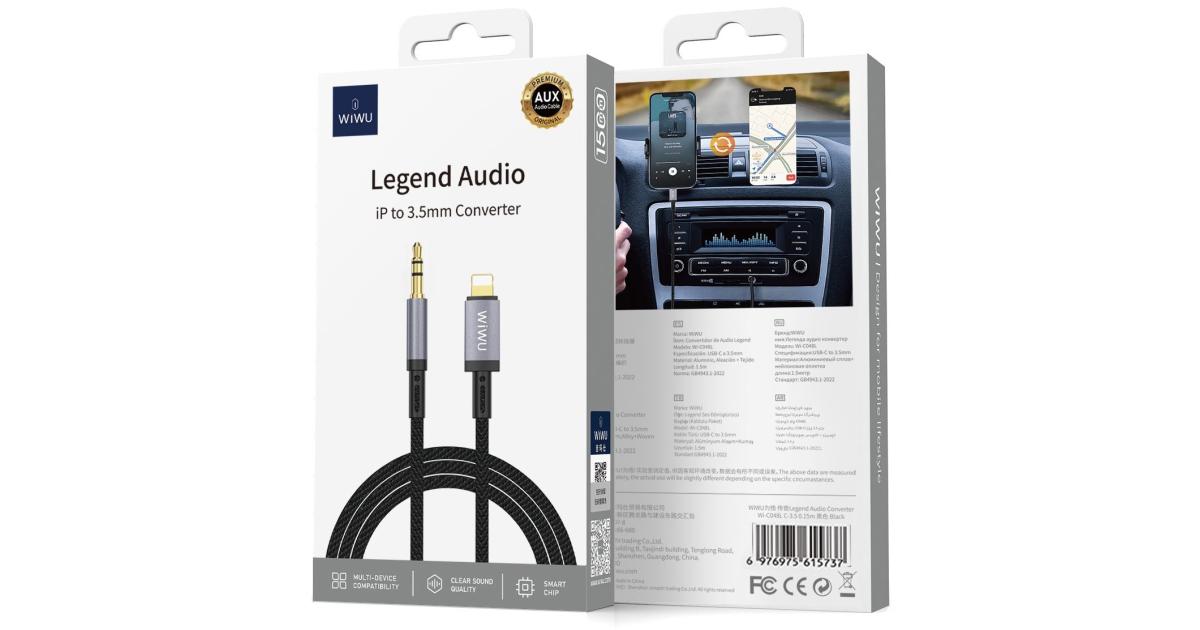 WIWU Wi-C048L Legend Audio Series Lightning to 3.5mm Aux 1.5M Cable - Black