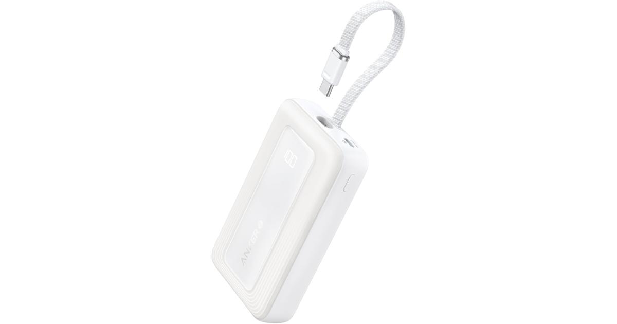 Anker A1688 Zolo Portable Charger, 10,000mAh 30W Power Bank with Built-in Lanyard USB-C Cable for Travel, Fast Charging Battery Pack - White
