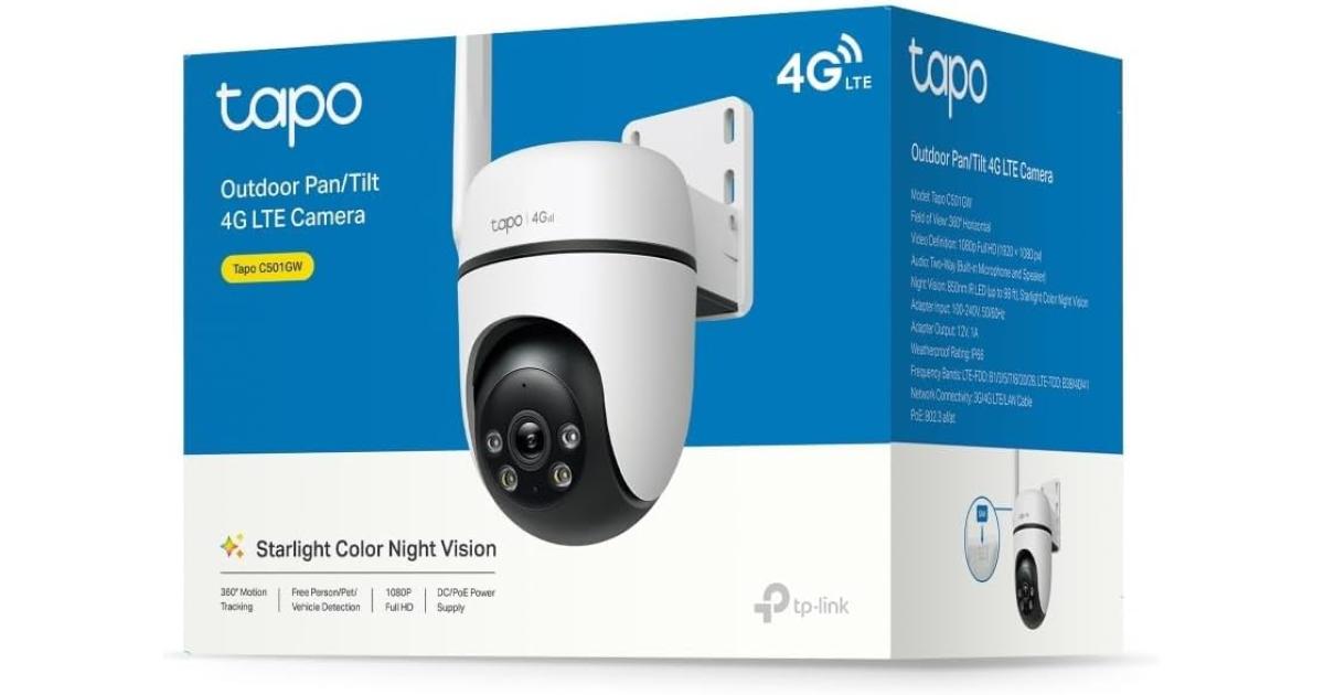 Tp-Link Tapo C501GW Pan/Tilt 4G LTE Outdoor Security Camera, No Wi-Fi Needed, 1080P Full HD, 360° Motion Tracking, No Monthly Fee, AI Detection, Starlight Colour Night Vision, Dual Mode 4G SIM card or PoE