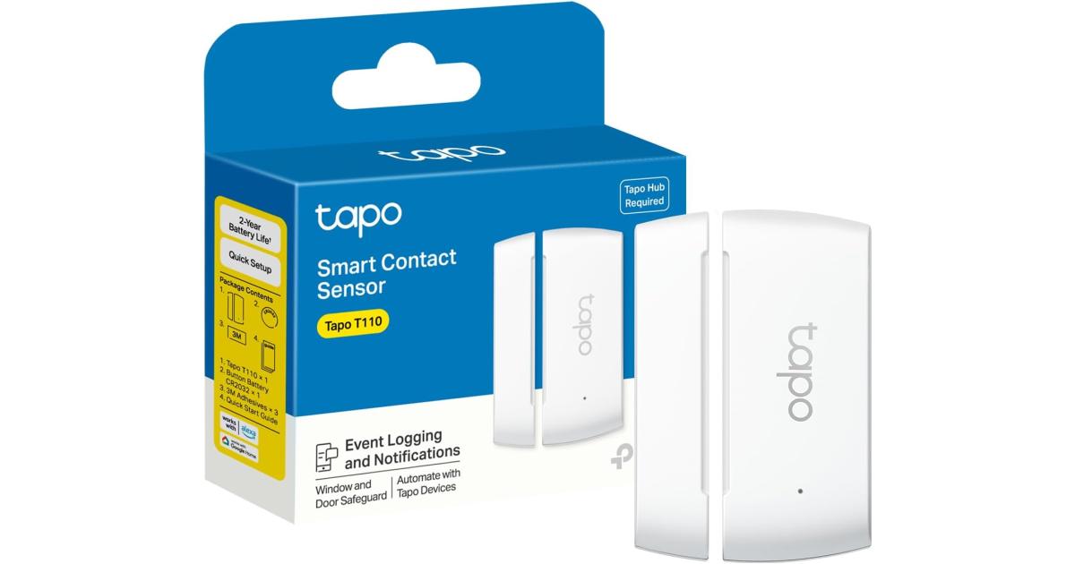 TP-Link Tapo T110 Door Sensor Mini, REQUIRES Tapo Hub, Long Battery Life w/ Sub-1G Low-Power Wireless protocol, Contact Sensor, 15mm Wide Gap Allowed, Real-Time Notification, Smart Action