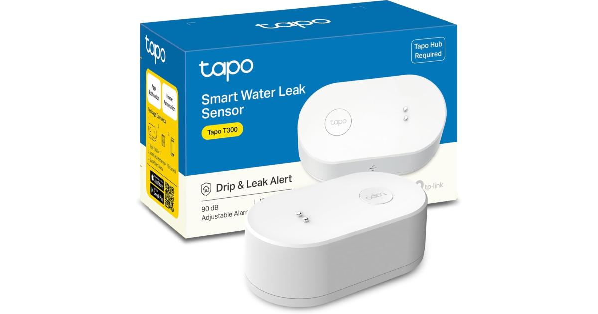 TP-Link Tapo T300 Smart Water Leak Detector, Requires Tapo Hub, Water Leak Sensor Wi-Fi with Rapid Dripping Detection, 90dB Adjustable Alarm, App Alerts, Compatible with Alexa and Google Home