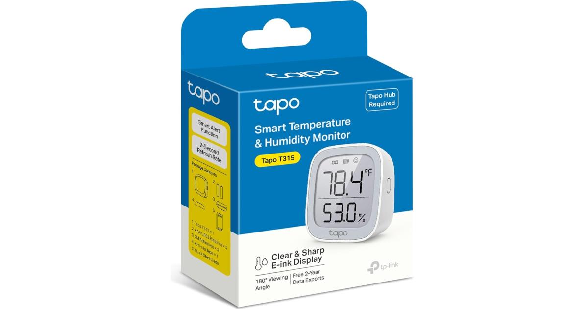 شاشة TP-Link Tapo T315 Smart Temperature and Humidity | Requires Tapo Hub | 2.7" E-Ink Display | Swiss-Made Sensor | Long-Lasting Performance | Real-Time Notification | Visual Graphics