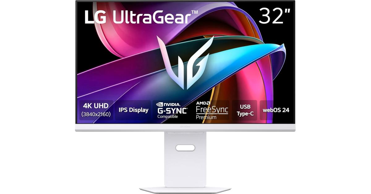 LG 32G810SA UltraGear 32" IPS UHD 4K HDR400 144Hz 1ms HDMI 2.1 AI Smart G-Sync Compatible webOS Type-C (65W) w/ Adjustable Stand & Speakers - White
