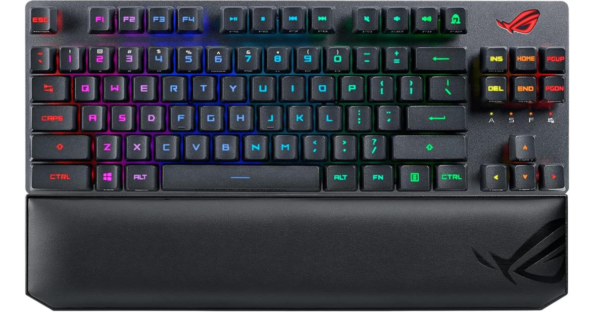 Asus X807 ROG Strix Scope RX TKL Optical Mechanical Wireless Deluxe, RX Red Switch, 1000Hz USB Report Rate, Per-Key RGB LEDs, USB 2.0 / Bluetooth Arabic / Engllish , Black