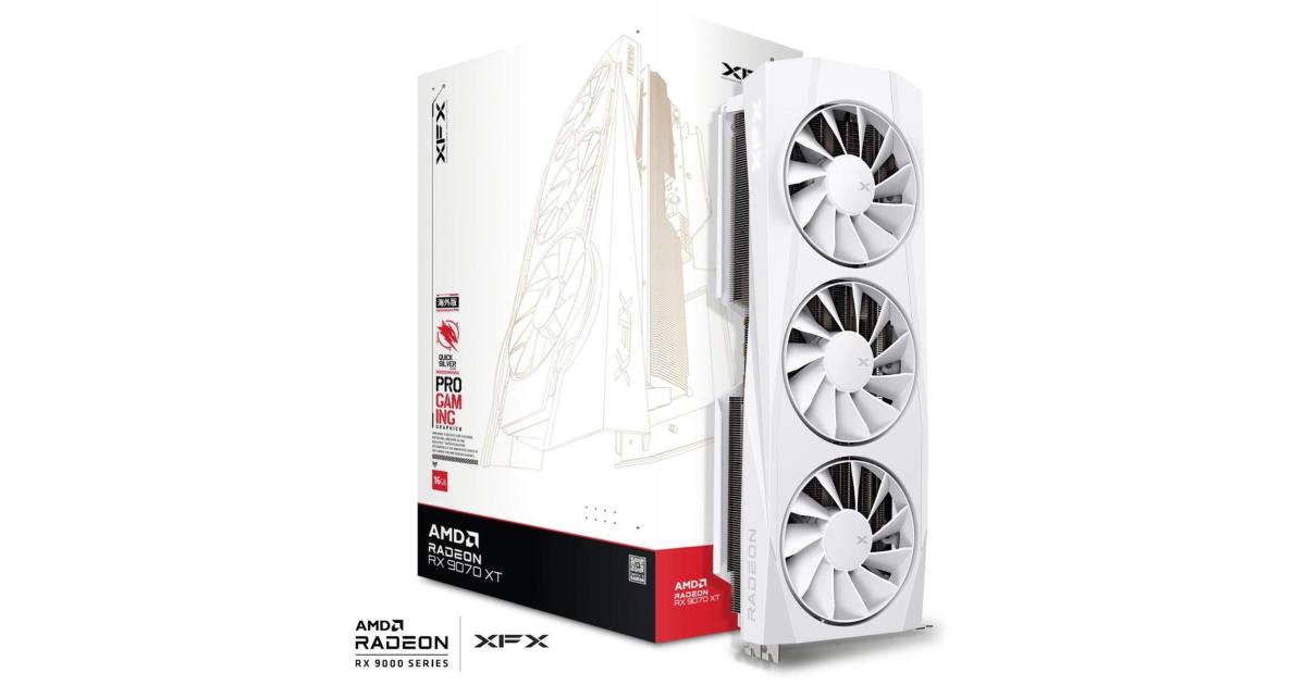 XFX Quicksilver AMD Radeon RX 9070 XT White Gaming Edition , 16GB GDDR6 256-Bit Memory, 2970 MHz Boost Clock, 4096 Stream Processors, 20 Gbps Memory Speed, PCI Express 5.0