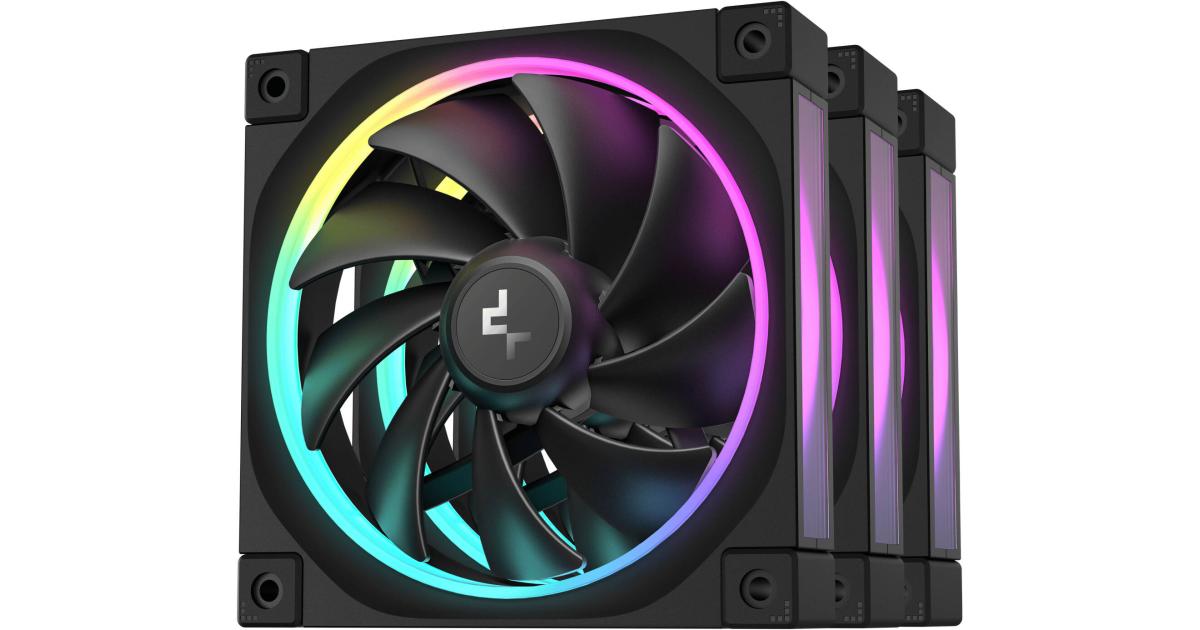 DeepCool FL12 120mm Case Fans, 2150 RPM Fan Speed, 55 CFM Fan Airflow, Fluid Dynamic Bearing Type, 4-Pin PWM Fan Connector, Addressable RGB LED, Pack of 3, Black