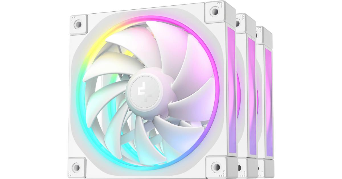 DeepCool FL12 120mm Case Fans, 2150 RPM Fan Speed, 55 CFM Fan Airflow, Fluid Dynamic Bearing Type, 4-Pin PWM Fan Connector, Addressable RGB LED, Pack of 3, White