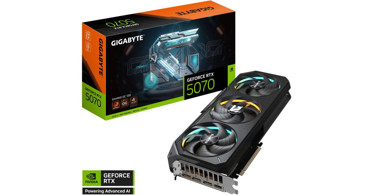 كرت شاشة GIGABYTE GeForce RTX 5070 GAMING OC , 12GB GDDR7 192-Bit Memory, 2625 MHz Core Clock, 6144 CUDA Cores, 28 Gbps Memory Clock, PCI-Express 5.0