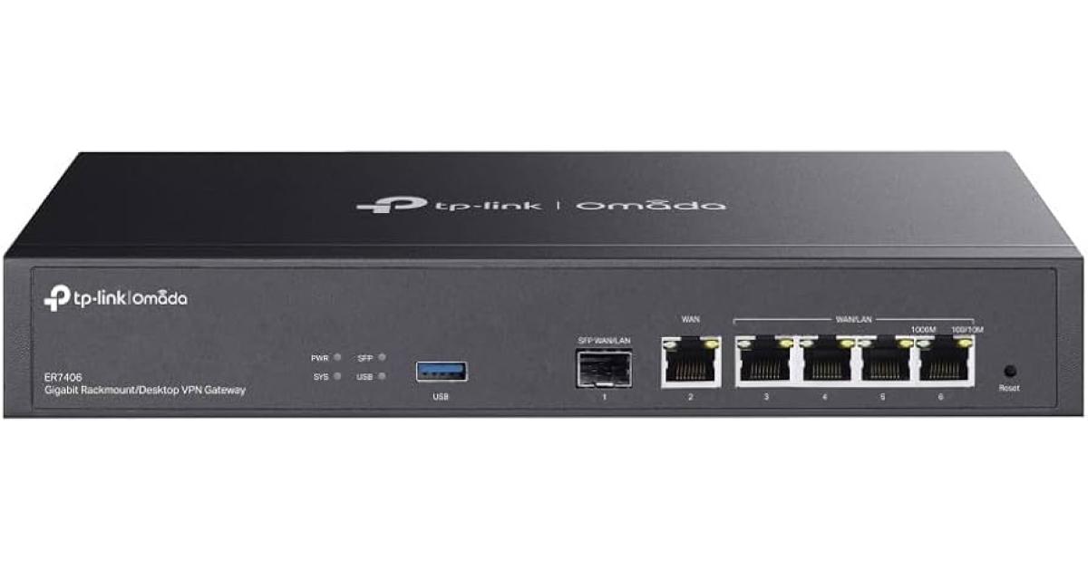 TP-Link ER7406 Omada Gigabit Rackmount/Desktop VPN Gateway, 1x Gigabit SFP WLAN/LAN, 5x Gigabit RJ45, 1x USB3.0, Load Balance