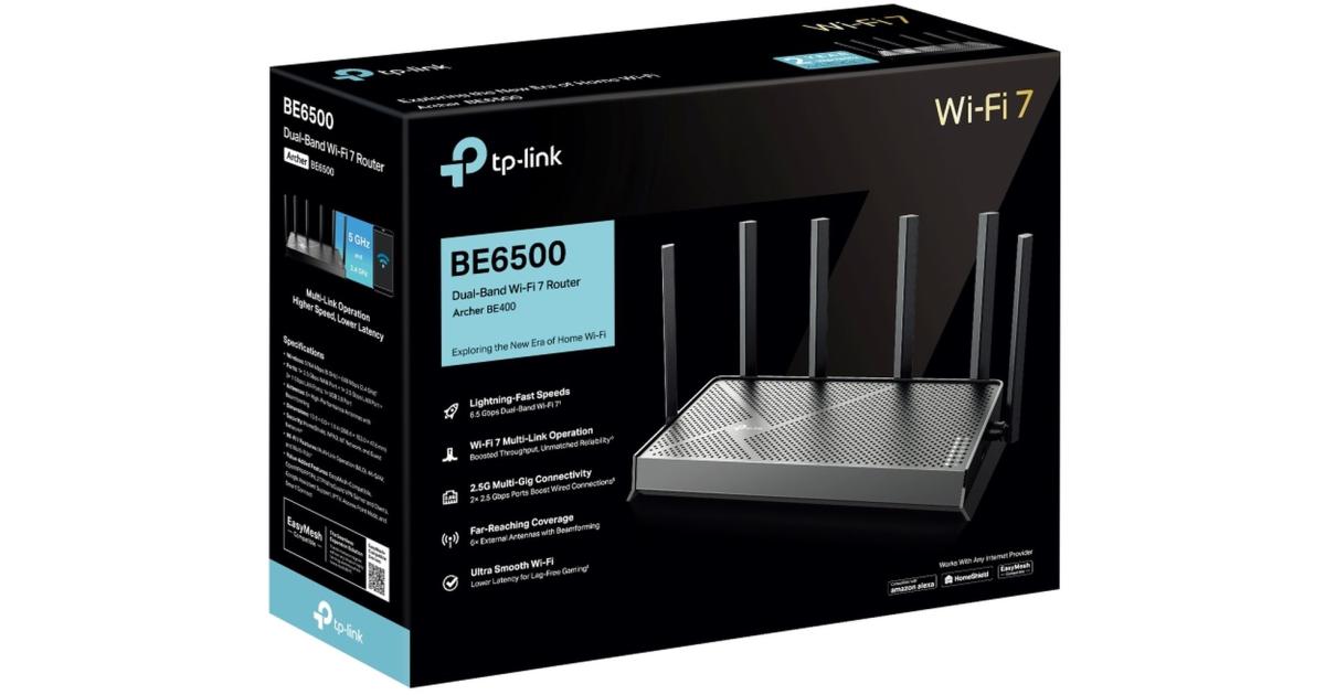 معالج TP-Link Archer BE400 WIFI 7 BE6500 Dual-Band Router Dual 2.5 Gbps Ports USB 3.0 | Covers up to 2,400 Sq. ft and 90 Devices | Quad-core | HomeShield, Private IoT for Network Security