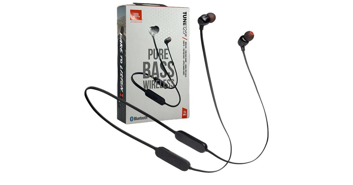 JBL Tune 125BT Wireless In Ear Headphone, Pure Bass Sound, Bluetooth 5.0, 16 Hour Battery Life, 96dB SPL/1mw Sensitivity, 20 Hz – 20 kHz Frequency, 16 Ohms Impedance, Black