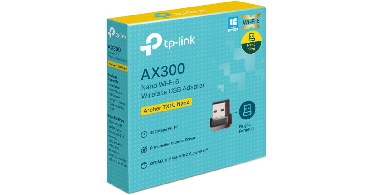 TP-Link Archer TX1U Nano WIFI 6 AX300 Wireless USB Adapter Built-In Antenna, Plug & Play, AP Mode, USB 2.0 Interface, MU-MIMO & OFDMA Support, Black